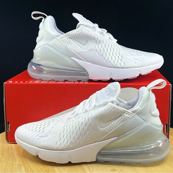 Nike Air Max 270 GS White Metallic Silver Shoes Sz 5.5Y NEW 943345-103 (7 Wmns) - Picture 1 of 9